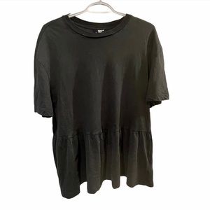 Smal Black Frill Trim Waffle Peplum Tee Blouse H&M